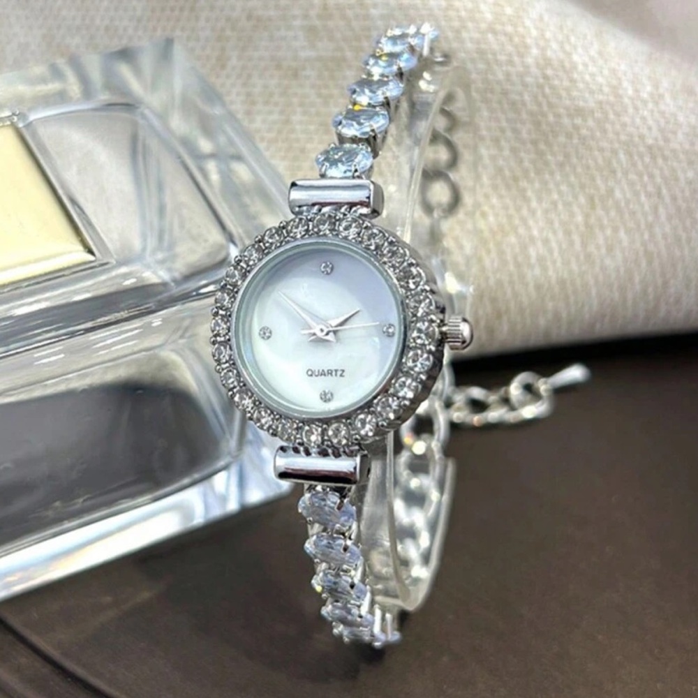 Stainless Steel Silver Zircon Watch Bracelet